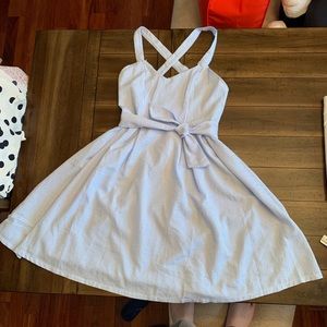 Blue and white striped seersucker dress